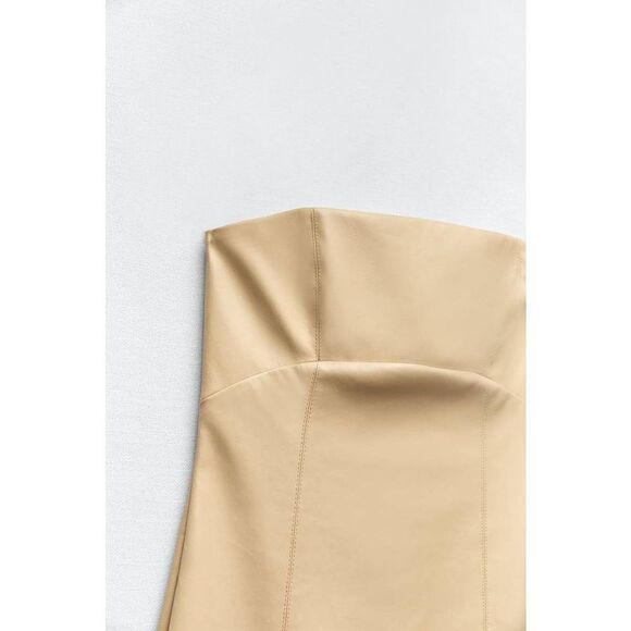 ZARA CREAM FAUX LEATHER MIDI DRESS - Picture 15 of 16